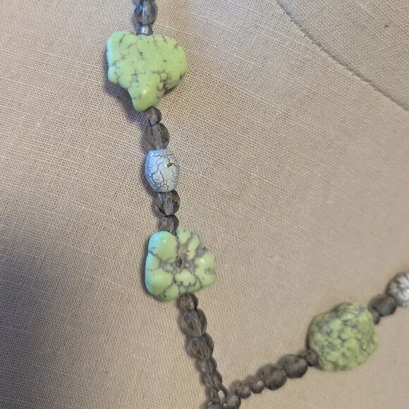 Lariat Turquoise Handmade Necklace Glass Bead Chunky Statement Boho Natural